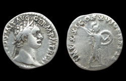 Domitian, Denarius, Minerva Brandishing Spear and Shield reverse
